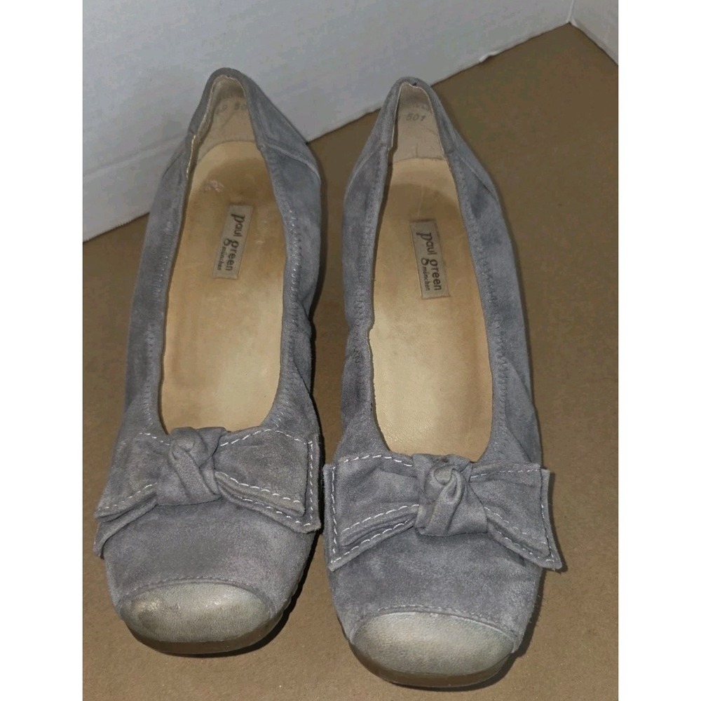 Paul Green Munchen Low Wedge Heel Dress US 6 UK 3.5 Gray Suede
